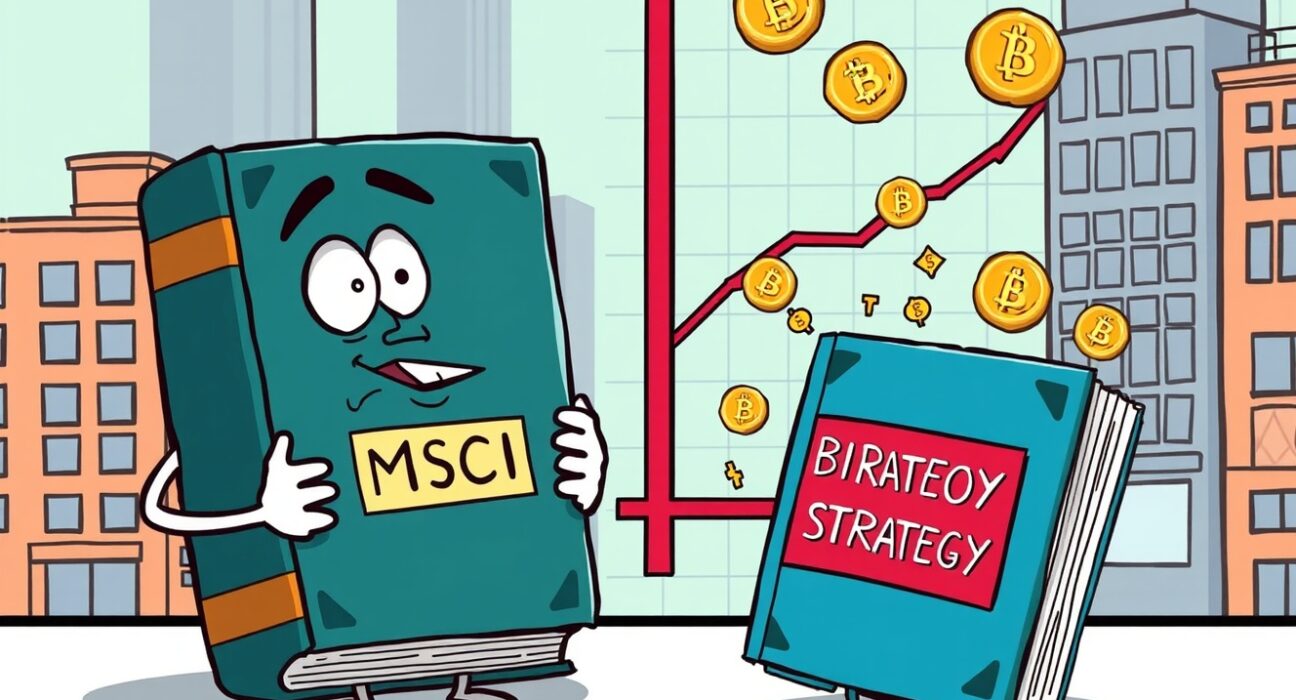 Cartoon illustration of the limited downside risk for Strategy from a potential MSCI exclusion.