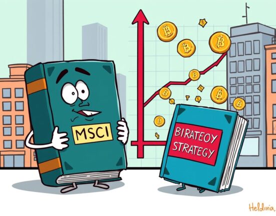 Cartoon illustration of the limited downside risk for Strategy from a potential MSCI exclusion.