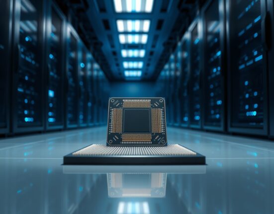 A large AI chip wafer in a modern data center, representing Cerebras Systems and its stock token listing on MSX.
