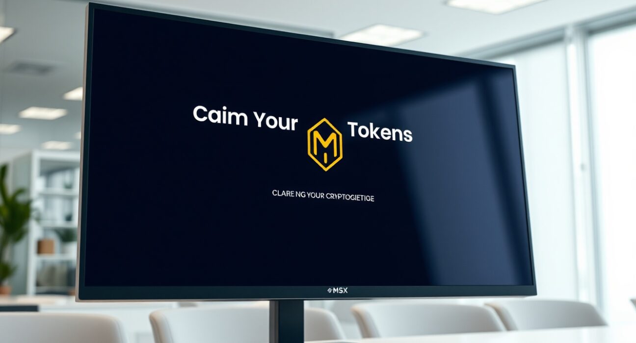 MSX token claim interface on a monitor in a modern office setting