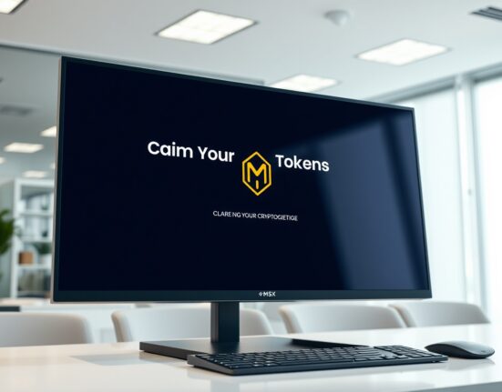 MSX token claim interface on a monitor in a modern office setting