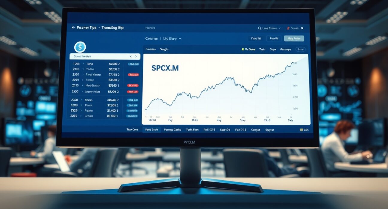 MSX trading platform displaying SpaceX stock token SPCX.M with price chart