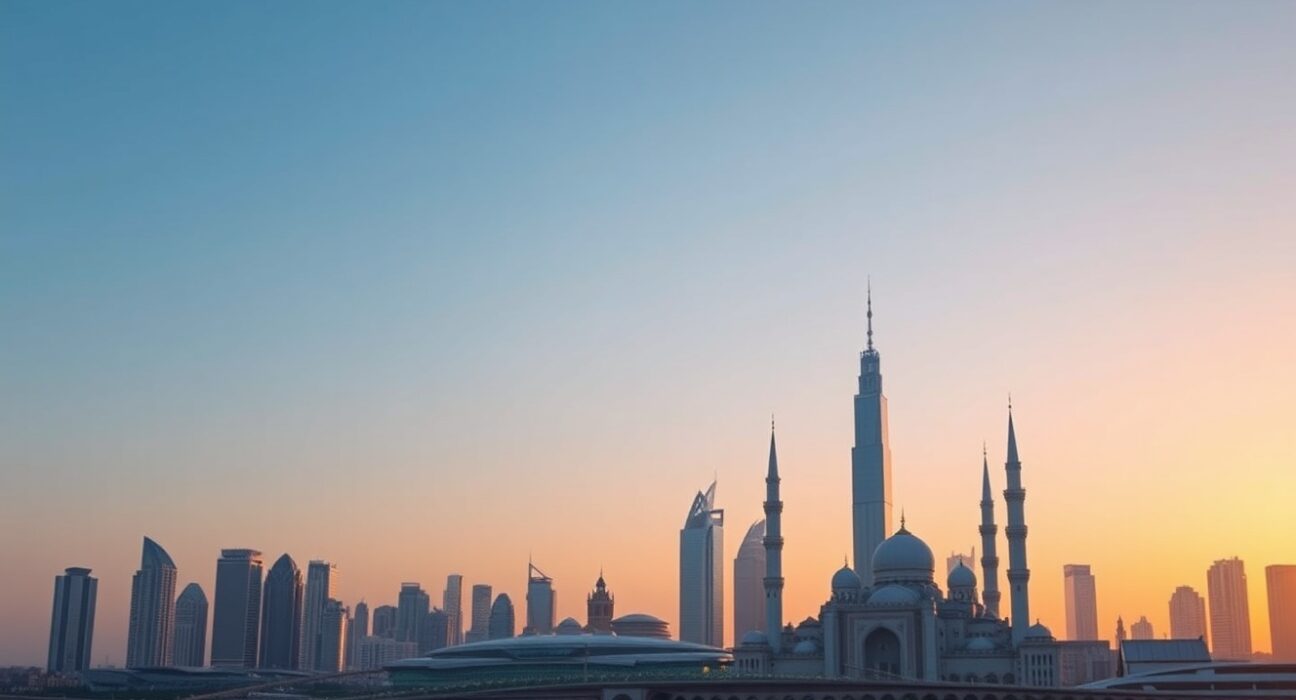 Abu Dhabi skyline at sunset representing sovereign wealth fund investment in Bitcoin ETF