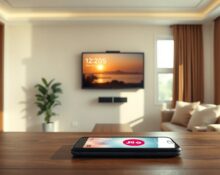 Jio TeleFrame smart display and smartphone in a modern Indian home, showcasing Reliance AI services