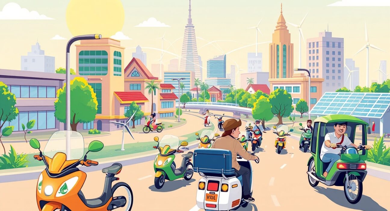 Blockchain-powered green mobility initiatives transforming Cambodian transportation with eco-friendly vehicles.