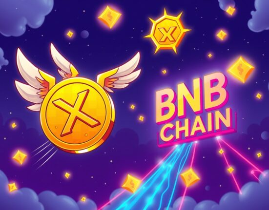 mXRP token flying toward BNB Chain network generating yield opportunities in DeFi