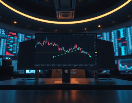 Trading desk monitors showing Ethereum price charts with rebound indicator