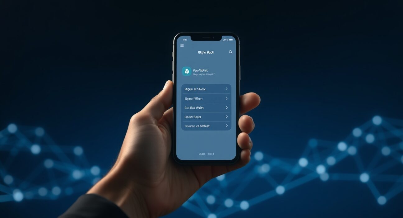Smartphone displaying a modern digital wallet interface with blockchain network connections