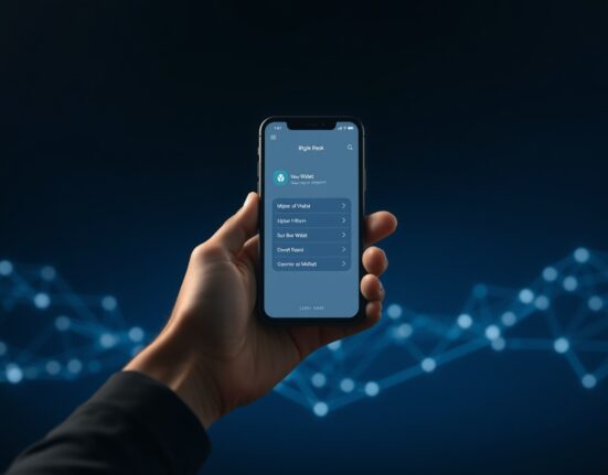 Smartphone displaying a modern digital wallet interface with blockchain network connections