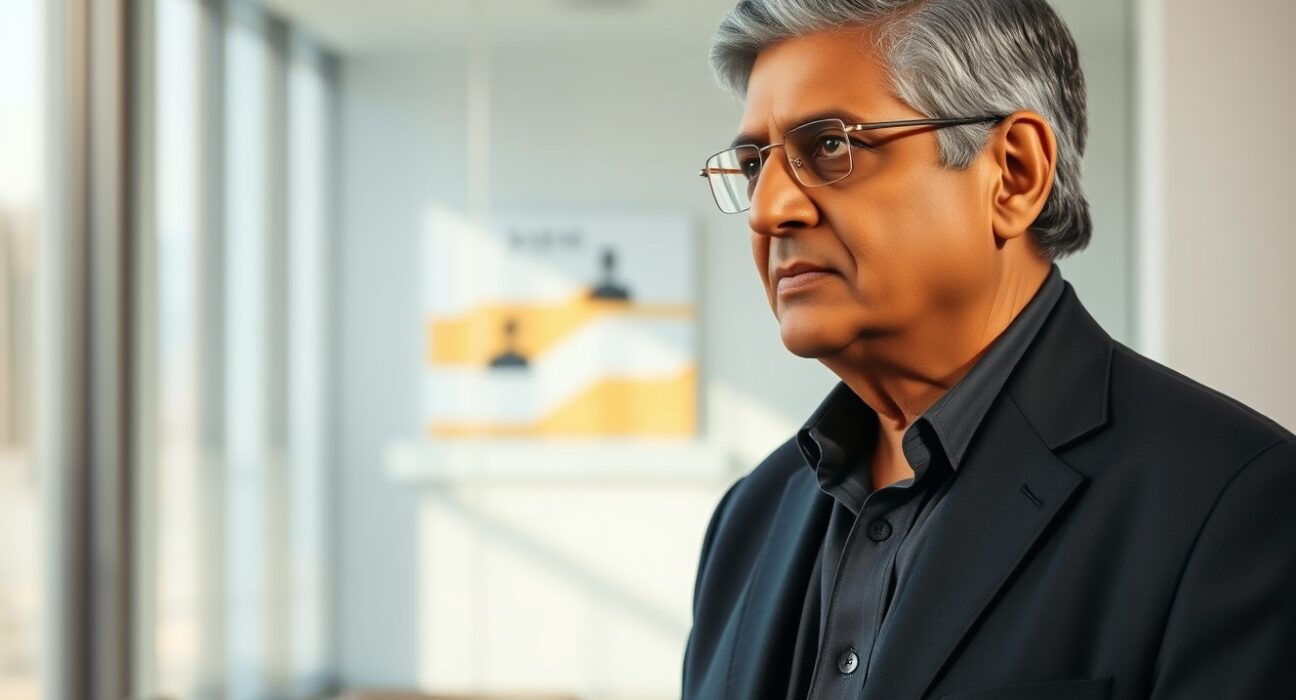 Nandan Nilekani, co-founder of Infosys and Fundamentum Partnership, in a professional setting