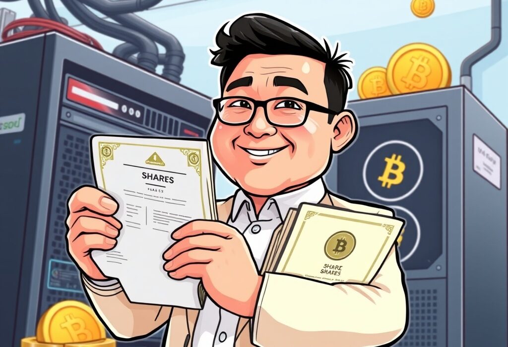 A cartoon illustration of Nano Labs CEO buying company shares, reflecting confidence in the firm's future and its significant BNB holdings.