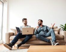 Gavriel and Lazer Cohen, co-founders of NanoCo, discussing their startup on a couch