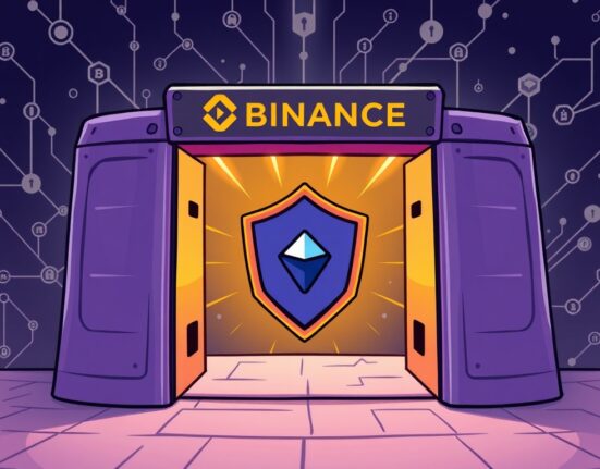 Cartoon illustration symbolizing Naoris Protocol's integration with Binance Alpha, enhancing decentralized Web3 security.
