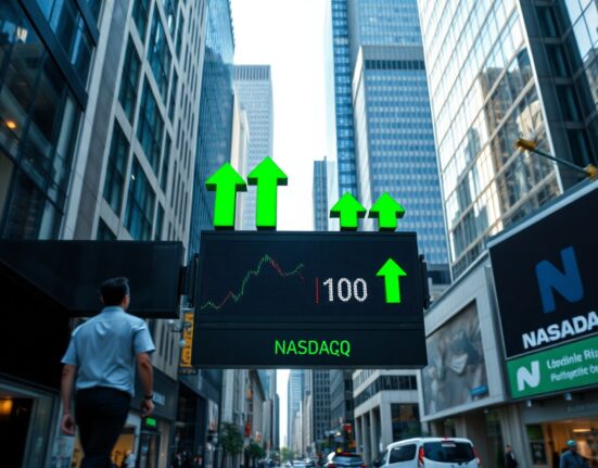 NASDAQ 100 futures rise after in-line CPI data, with market displays showing gains.