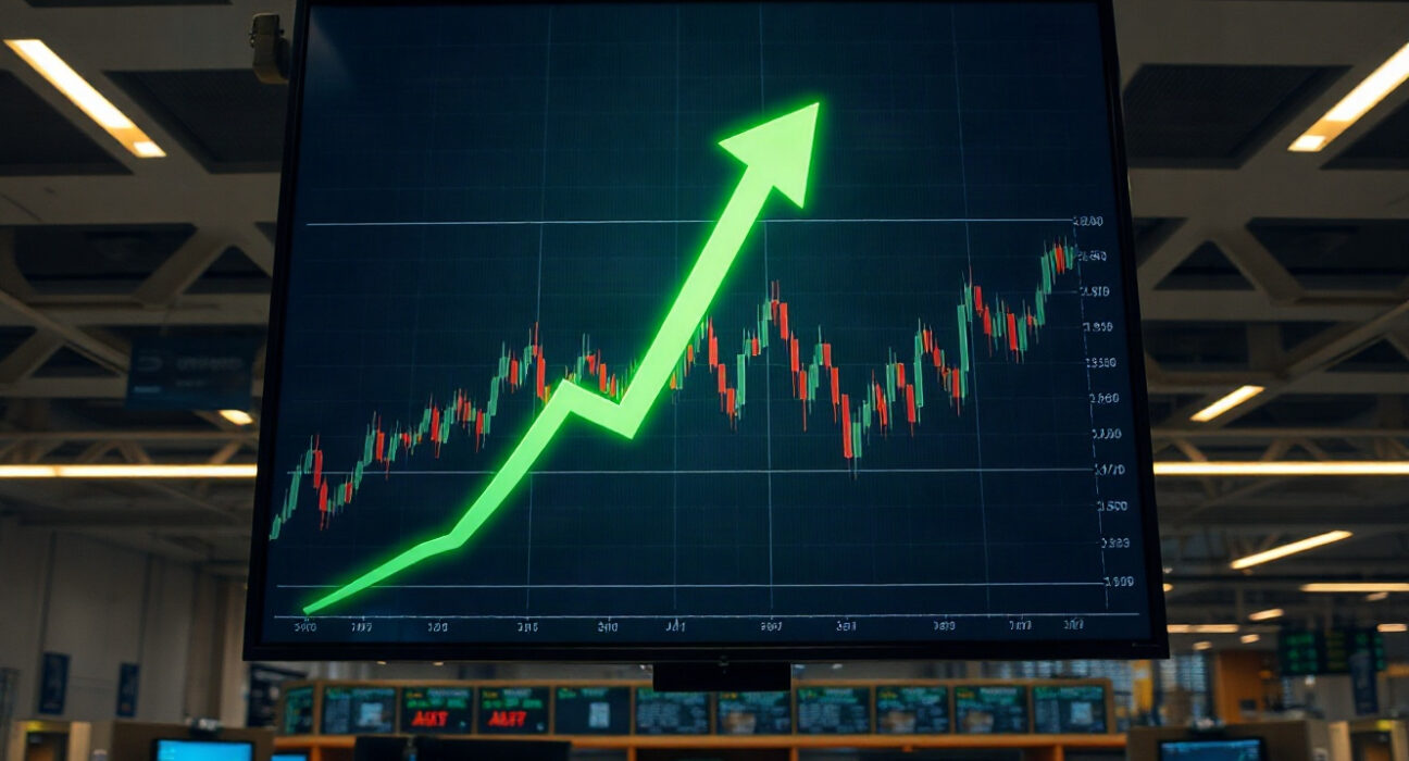 Trading screen showing Nasdaq 100 candlestick chart with bullish breakout potential