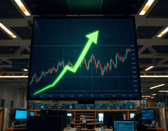 Trading screen showing Nasdaq 100 candlestick chart with bullish breakout potential