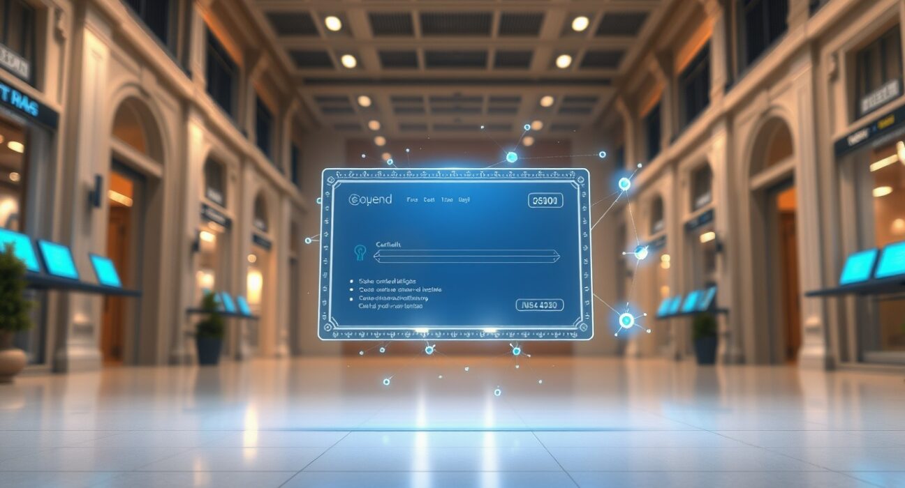 Digital tokenized securities settlement visualization showing blockchain connections between Nasdaq and European markets