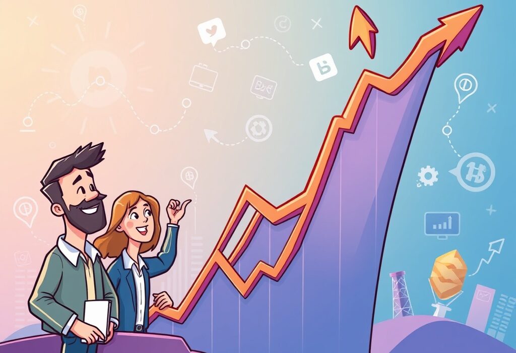 A cartoon illustration depicting the Nasdaq Composite reaching a new intraday high, symbolizing strong market performance and investor optimism.