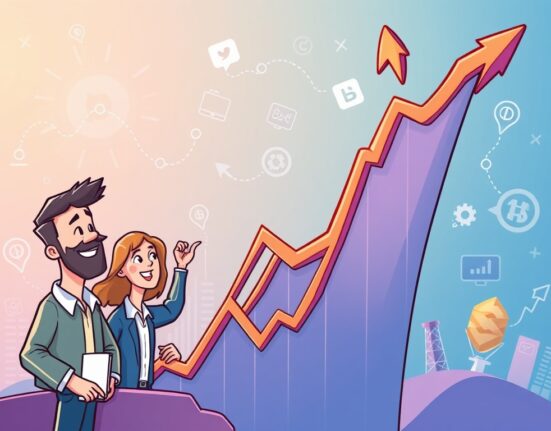 A cartoon illustration depicting the Nasdaq Composite reaching a new intraday high, symbolizing strong market performance and investor optimism.