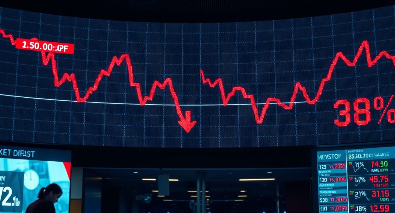 Stock market display showing red downward trends during Nasdaq decline