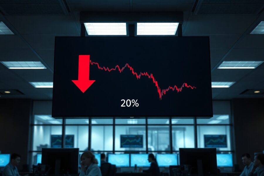 Stock market display board showing Nasdaq index down 2% in red during intraday trading.