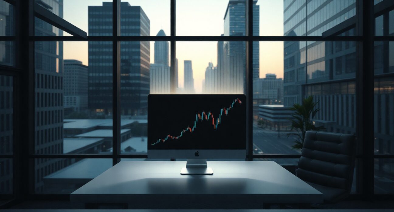 Nasdaq office with a digital stock chart on a screen, representing on-chain tokenization work