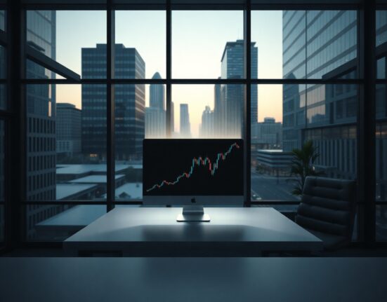 Nasdaq office with a digital stock chart on a screen, representing on-chain tokenization work