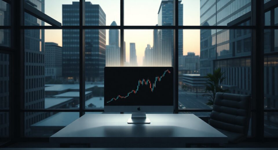 Nasdaq office with a digital stock chart on a screen, representing on-chain tokenization work