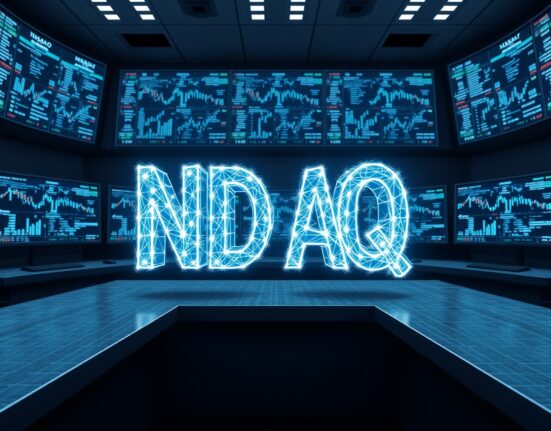 Nasdaq stock symbol fracturing, representing TD Securities warning on market fragmentation from tokenization.