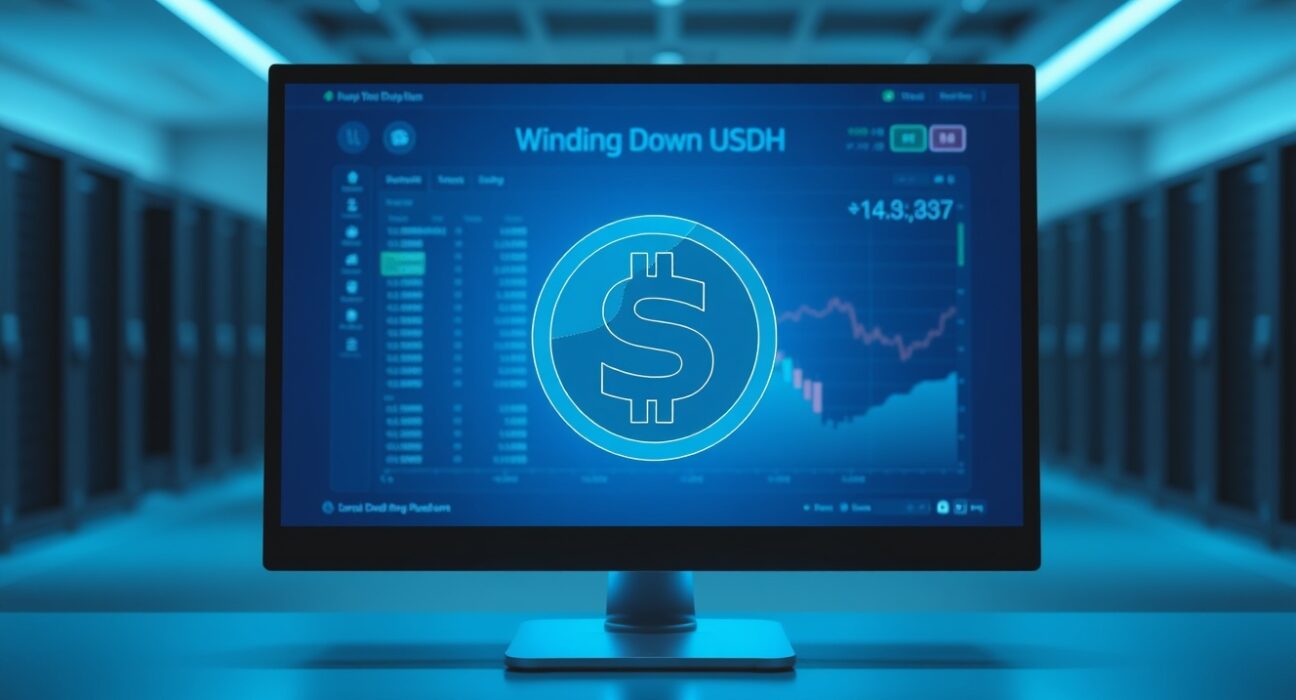 Digital display showing USDH stablecoin winding down on a trading interface