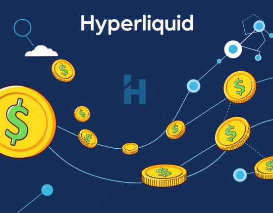 Cartoon illustration showing native USDC support seamlessly connecting various blockchain networks for Hyperliquid trading.