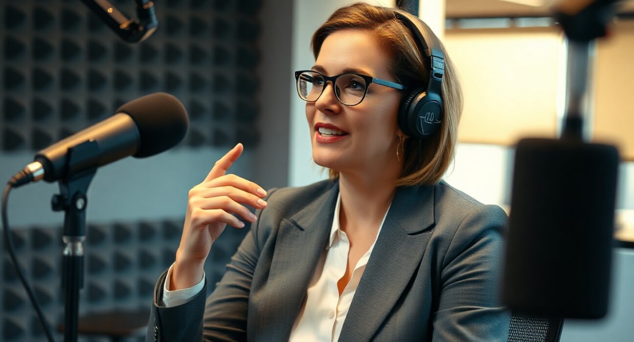 NEA partner Tiffany Luck speaking during an Equity podcast recording in a professional studio setting