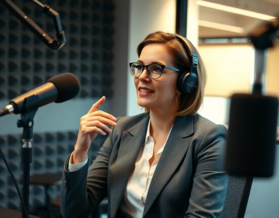 NEA partner Tiffany Luck speaking during an Equity podcast recording in a professional studio setting