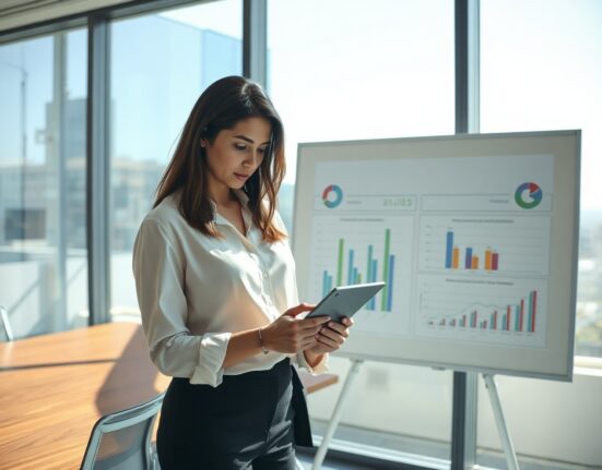 NEA partner Tiffany Luck in a Silicon Valley conference room analyzing AI investment data