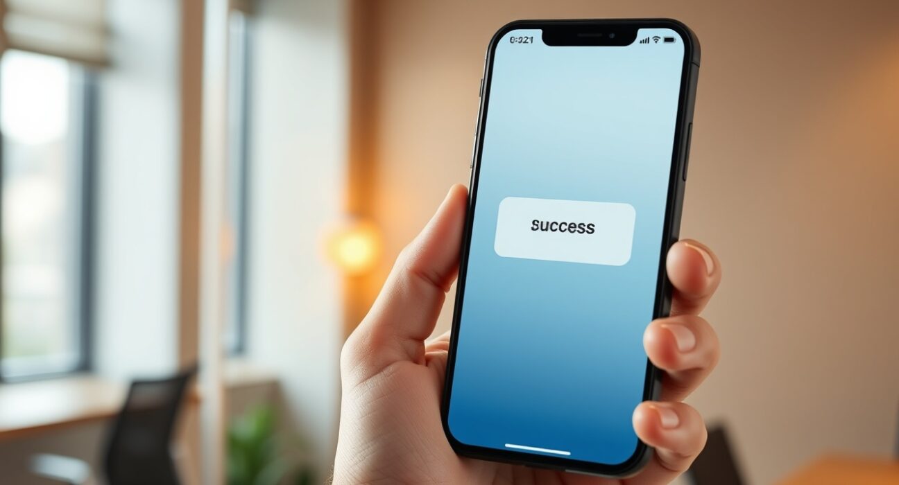 Smartphone displaying a payment confirmation interface with blockchain elements in the background