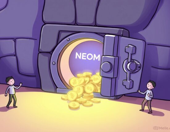 Cartoon illustration showing secure NEOM debt tokens being issued to compensate Nemo Protocol hack victims, symbolizing recovery and trust.