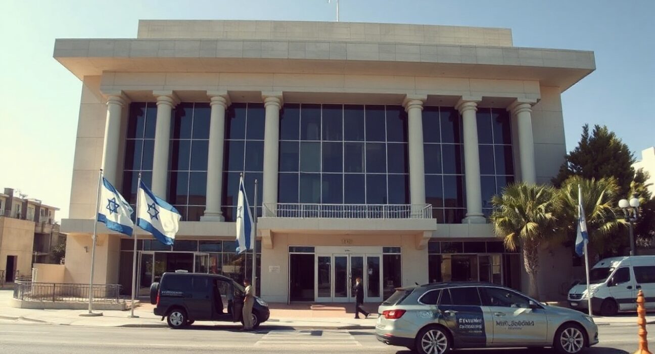 Exterior of the Israeli Prime Minister's office in Jerusalem ahead of a security cabinet meeting.