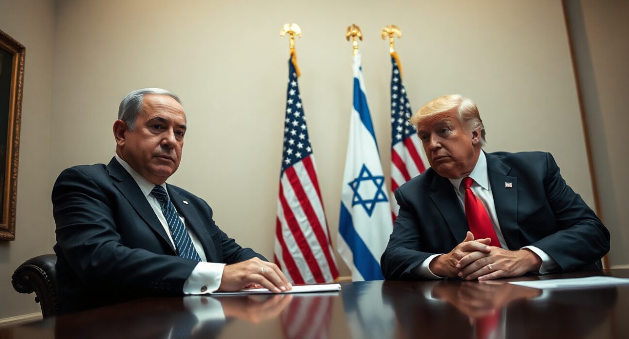 Israeli PM Netanyahu and US President Trump in diplomatic meeting discussing Iran policy