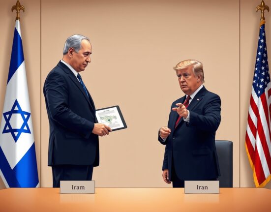 Israeli PM Netanyahu and former US President Trump discussing the suspension of military action against Iran.
