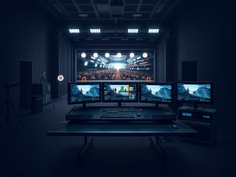 Professional film editing console representing Netflix's AI technology acquisition for content production.