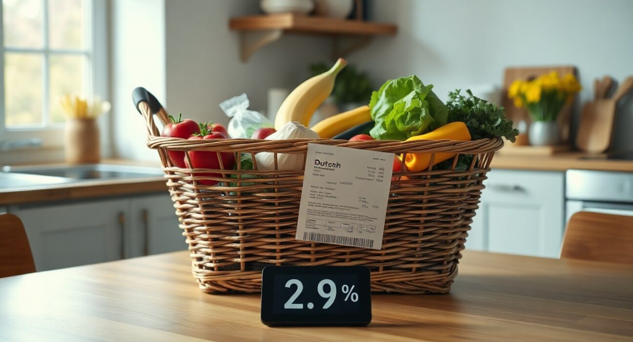 Dutch grocery basket with receipt showing 2.9% inflation rate