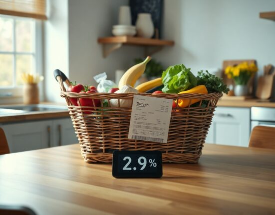 Dutch grocery basket with receipt showing 2.9% inflation rate