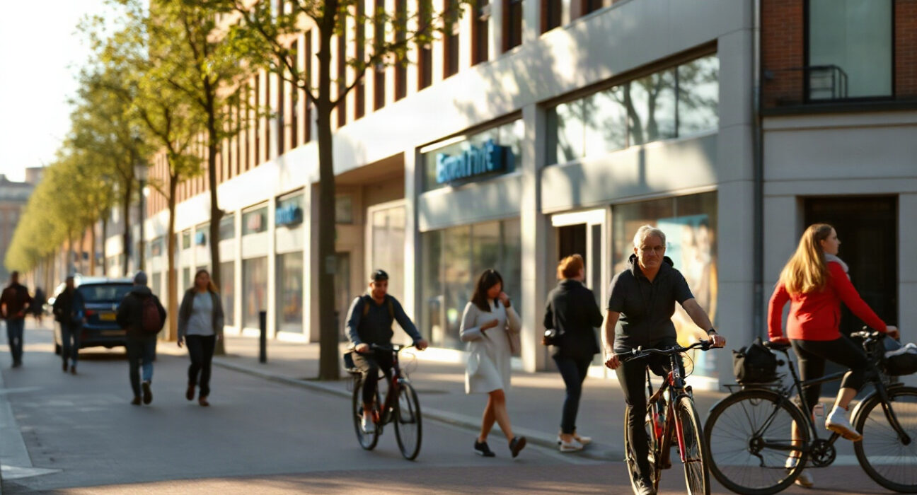 Commuters on a Dutch street, reflecting the labor market situation in the Netherlands.