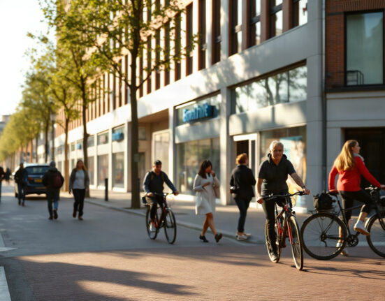 Commuters on a Dutch street, reflecting the labor market situation in the Netherlands.