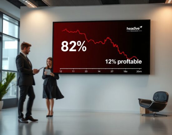 Financial display showing declining crypto listing performance with -82% median return