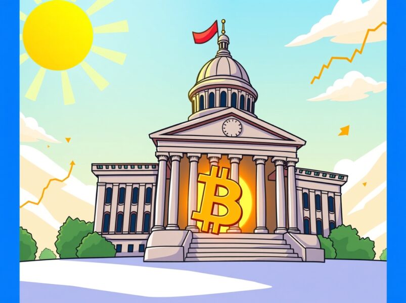 Illustration of a Bitcoin-backed municipal bond supporting New Hampshire's capitol building growth