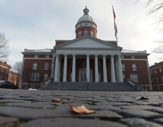 Exterior of the New Hampshire State House in Concord on a cloudy day.