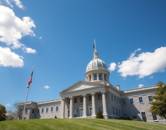 Exterior view of the New Hampshire State House in Concord on a sunny day.