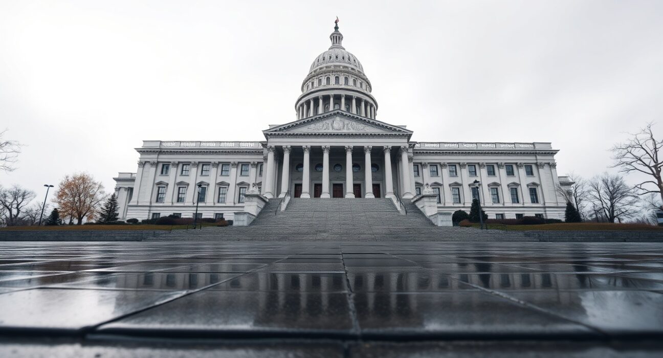 Exterior of the New York State Capitol building in Albany, symbolizing state-level financial regulation.
