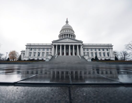 Exterior of the New York State Capitol building in Albany, symbolizing state-level financial regulation.